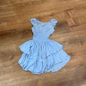 Size 0 light blue princess polly love galore romper/ruffle tiered dress. NWOT.